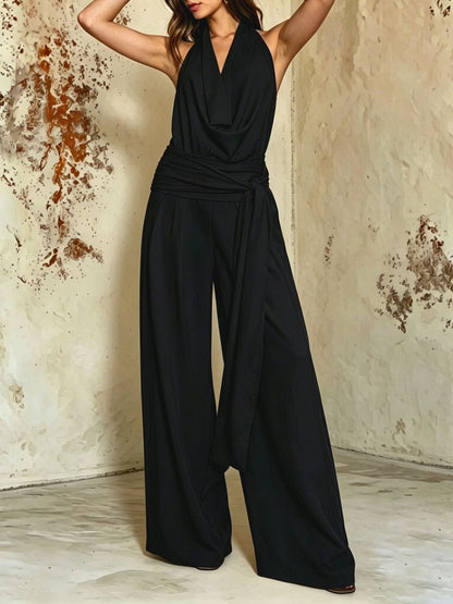 Sexy And Chic Backless Lace-up Halter Wide-leg Jumpsuit For Women
