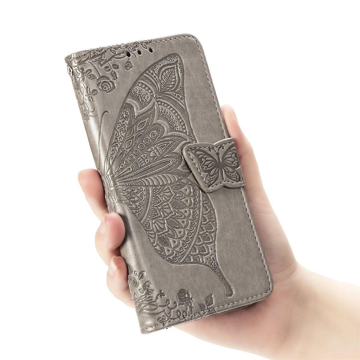 Flower Butterfly Embossed Leather Case
