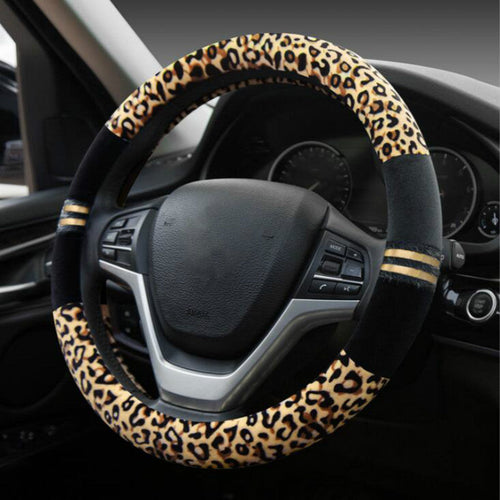 Leopard Print Winter Plush Steering Wheel Cover