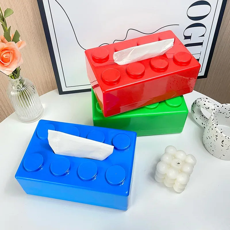 ABS Building Block Shaped Tissue Box Wall-mounted Creative Face Towel Box Organizer Perforation-free Removable