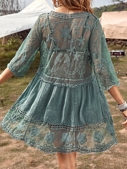 Sexy lace loose beach vacation hooded skirt bikini jacket swimsuit women