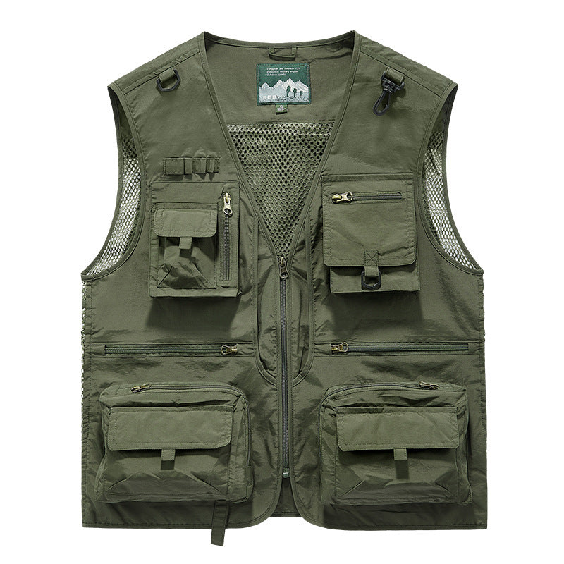 Men’s Summer Tactical Vest: 14-Pocket, Mesh, Ideal for Hiking, Fishing, Photography & Work