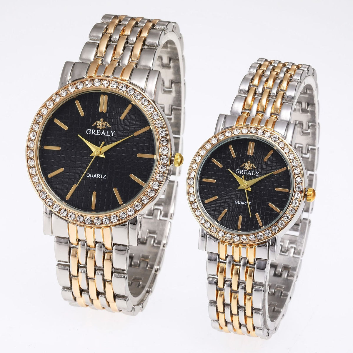 Simple Casual Quartz Watch with Steel Strap and Diamond Detailing