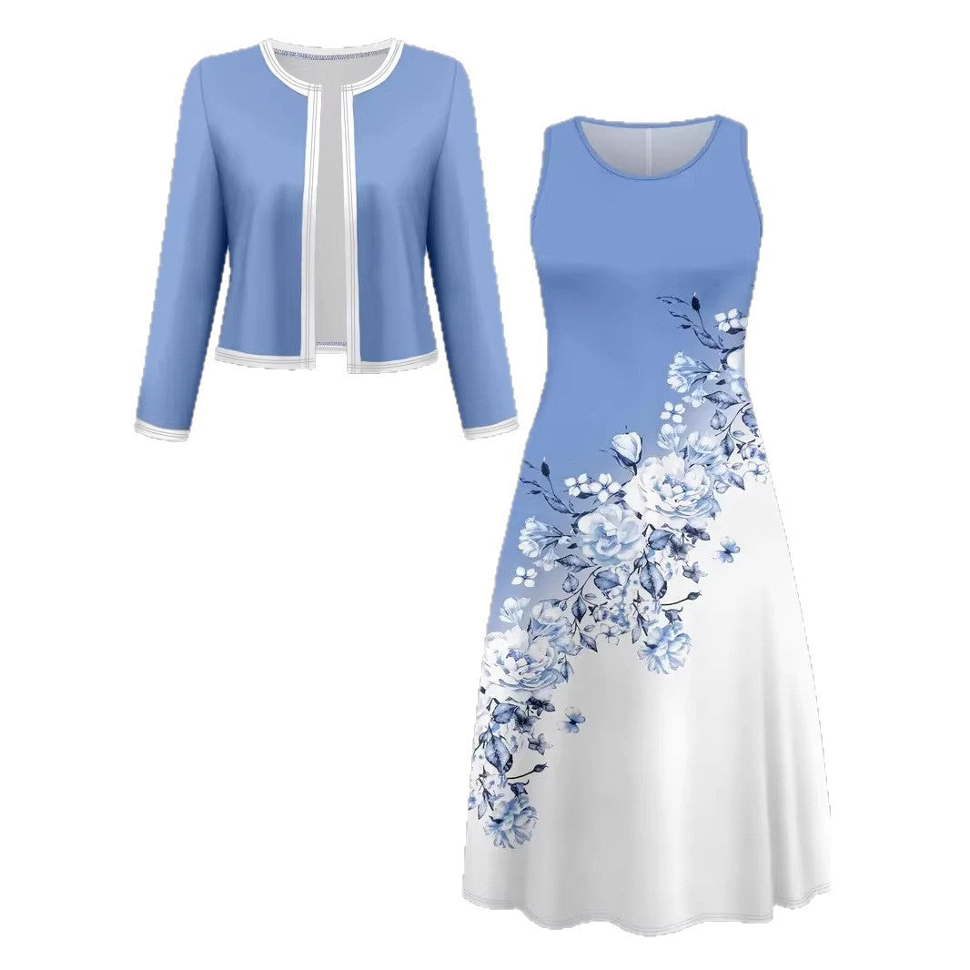 Color-block Elegant And Sophisticated Professional Coat Paired With A Dresstwo-piece Set