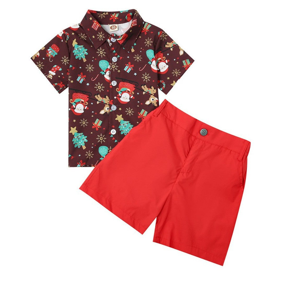Children's Christmas Shirt Short Sleeve Shorts Suit