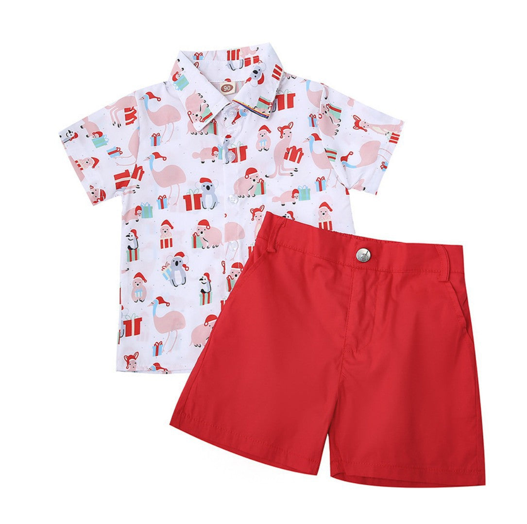 Children's Christmas Shirt Short Sleeve Shorts Suit