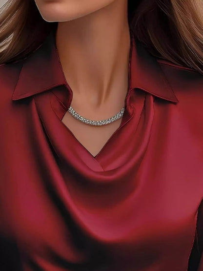 Full Size Satin Cowl Neck Long Sleeve Blouse Plus Size