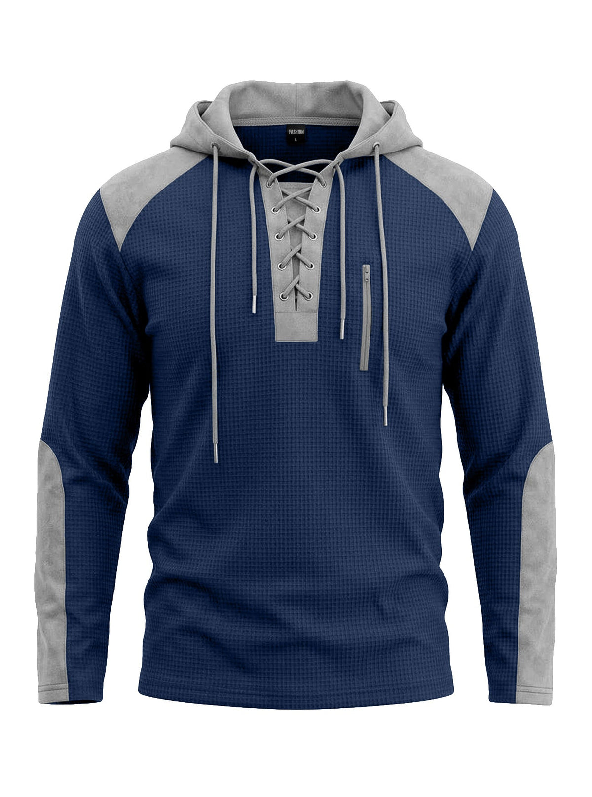 Cross-border TK Men's Waffle Pattern Color-blocked Hoodie, European And American Style, With Drawstring, Plus-size Long-sleeve Top, Casual Pullover Sweatshirt