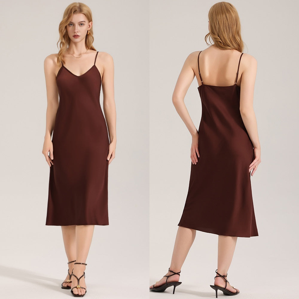 Solid Color Minimalist Satin Chiffon Pajamas For Women Camisole Nightgown And Loungewear