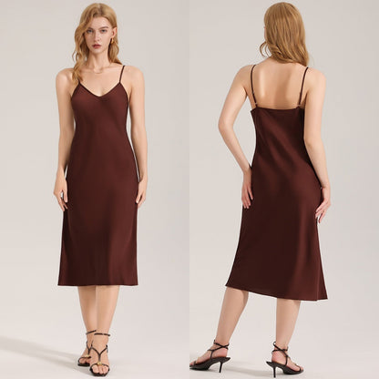 Solid Color Minimalist Satin Chiffon Pajamas For Women Camisole Nightgown And Loungewear
