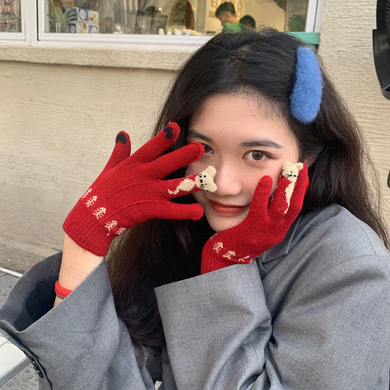 Winter Fingerless Knitted Gloves Touchscreen Warm Windproof