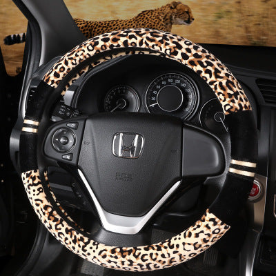 Leopard Print Winter Plush Steering Wheel Cover