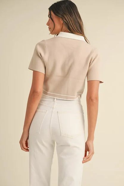 MABLE Button Down Contrast Collared Knit Cardigan