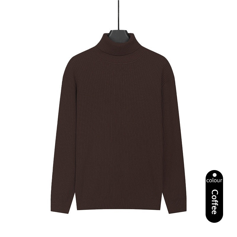 Mens Turtleneck Knitted Solid-Color Sweater
