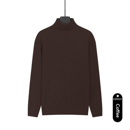 Mens Turtleneck Knitted Solid-Color Sweater