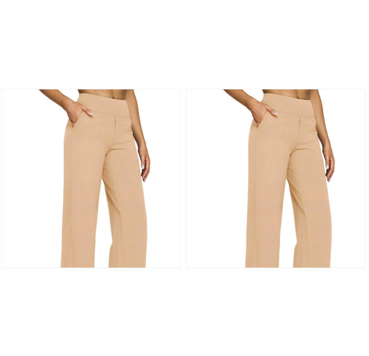High-waisted Straight-leg Pants With Loose Pockets