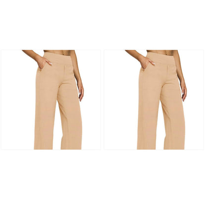High-waisted Straight-leg Pants With Loose Pockets