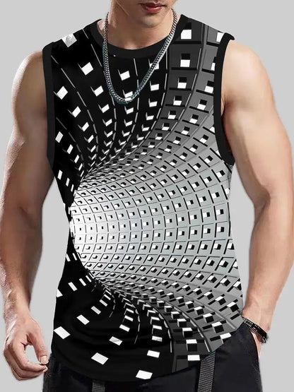 Men's Plus Size Sleeveless 3D Retro Print Vest