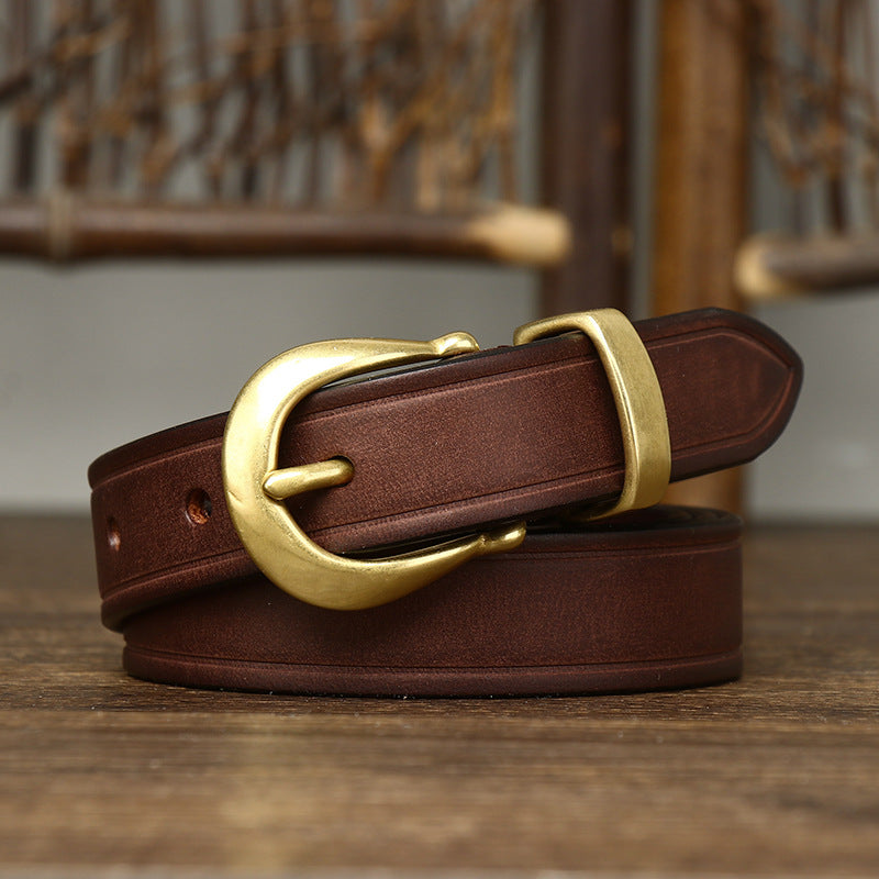 Versatile Personality Retro First Layer Pure Cattlehide Jeans Belt Women