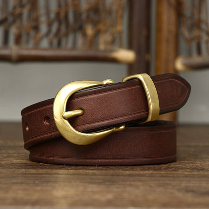 Versatile Personality Retro First Layer Pure Cattlehide Jeans Belt Women