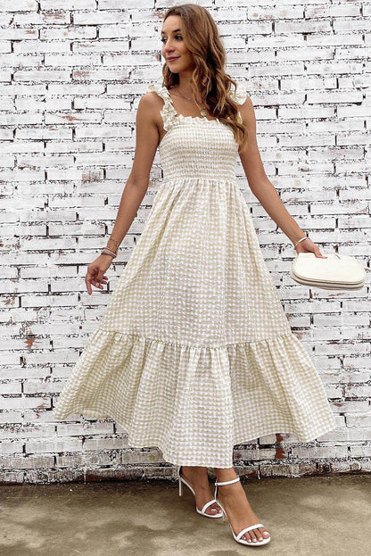 Plaid Ruffle Strap Square Neck Dress for Casual Style