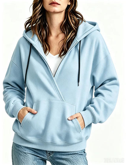 Womens Half-Zip Fake Two-Piece Hoodie