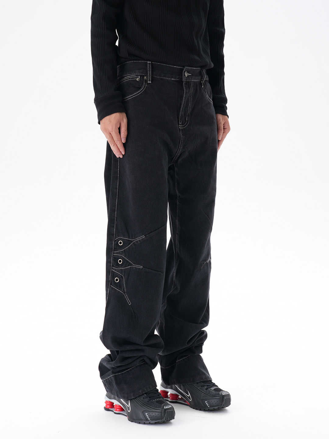 Contrast Color Loose Machete Jeans Men