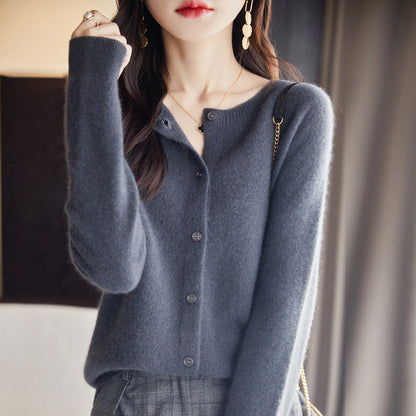 Andy Velvet Osmanthus Knit Round-Neck Cardigan