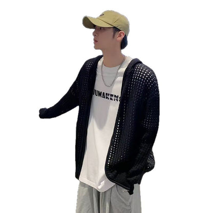 Mens Hollow-out Knit Cardigan With A Designer Touch