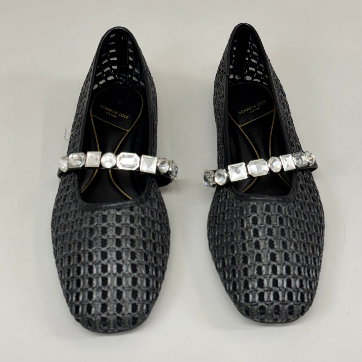 KENNETH COLE New York Zeta Raffia Jewel Jane Flat Women's Sz 11 Black KL25ZMJ01