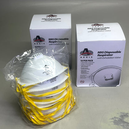 AEGIS (2 PACK, 10 per Box) N95 Disposable Respirator & Exhalation Valve 152625