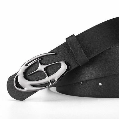 Niche Designerinspired Hollowedout Irregularshaped Buckle Womens Slim Leather Belt
