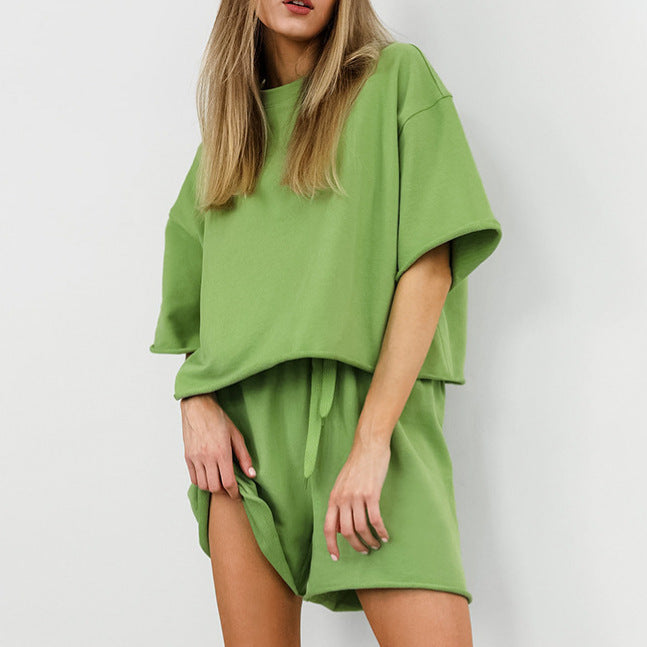 Green Short-sleeve Shorts Casual Sportswear Set