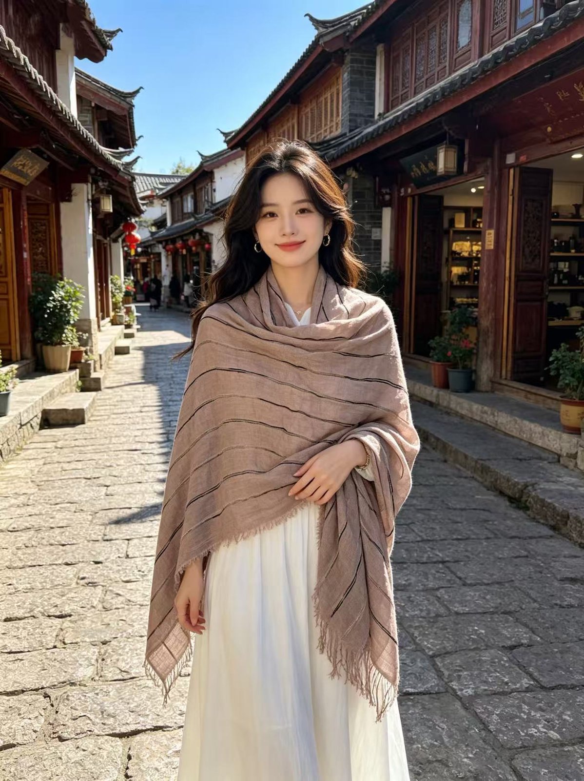 Cotton-linen Striped Shawl