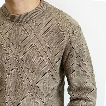 Popular Solid-color Diamond-pattern Casual Cotton Knit Sweater