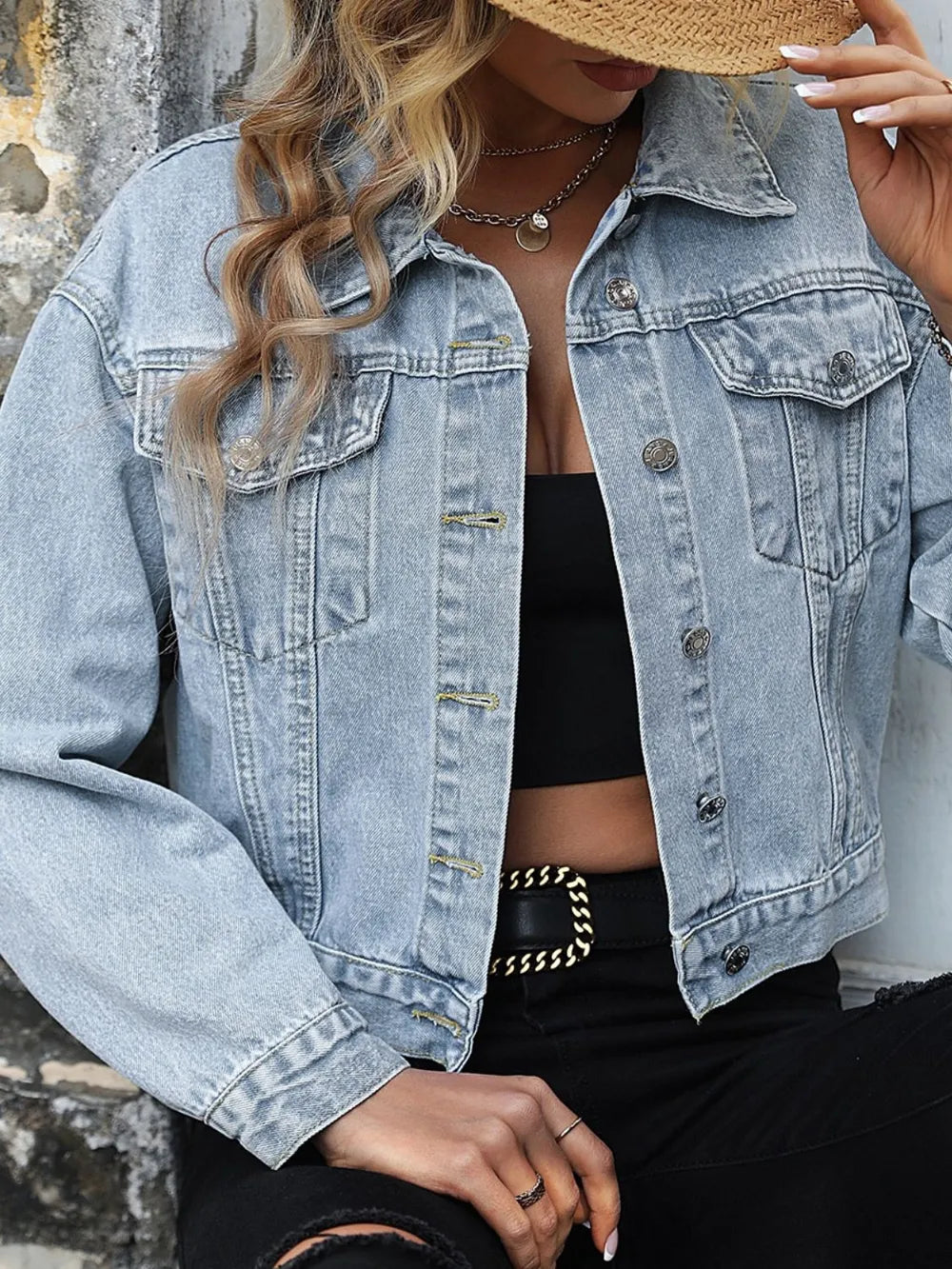 Button Up Denim Jacket with Chest Pockets
