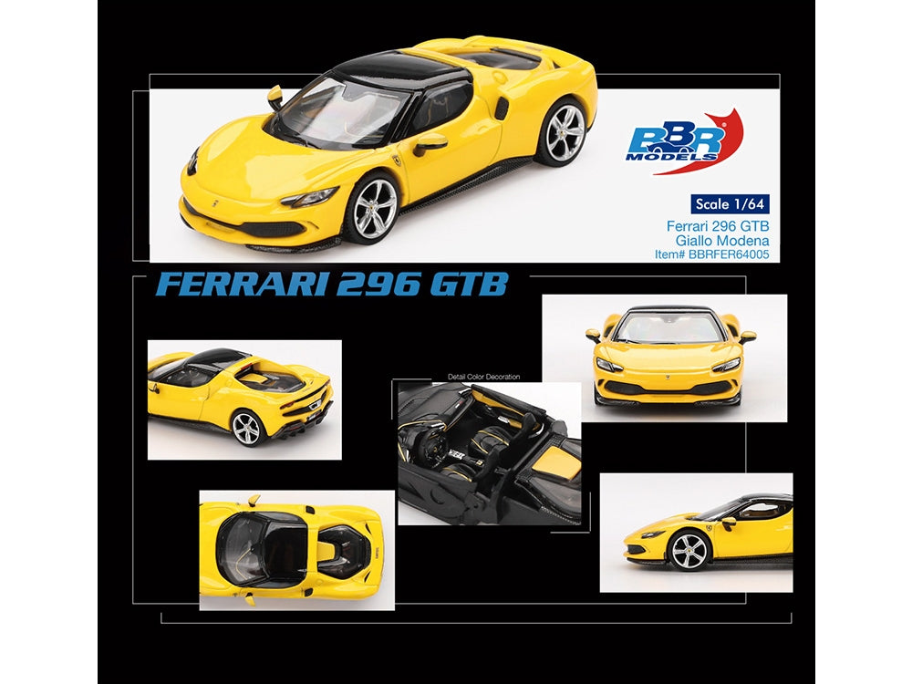 Ferrari 296 GTB Giallo Modena Yellow with Black Top 1/64 Diecast Model Car by BBR