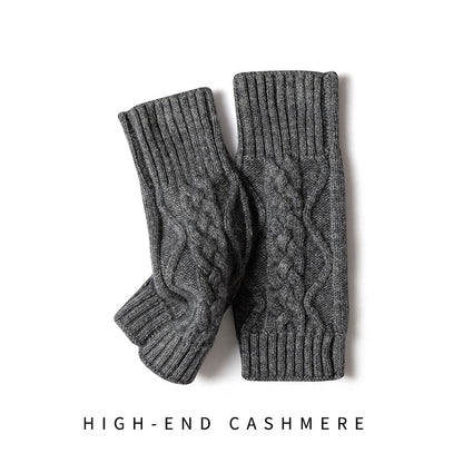 Solid Color Knitted Cashmere Fingerless Gloves