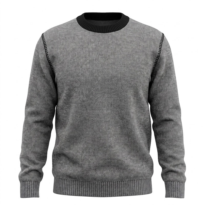 Double Zipper Round Neck Long Sleeve Sweater Men