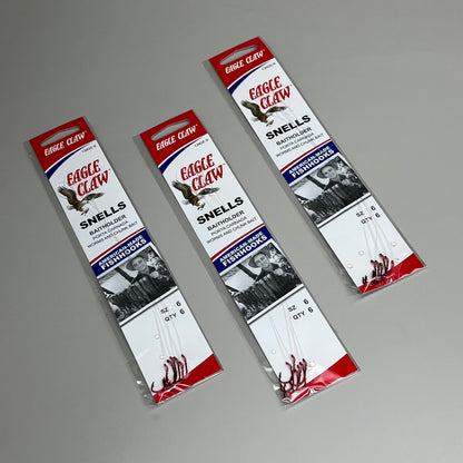 EAGLE CLAW(3 PACK) Medium Wire Baitholder Snell Worms & Chunk Red #6 6pc 391GE-6