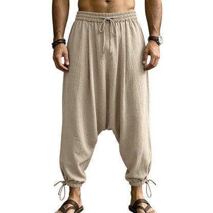 Mens Linen Drop-Crotch Harem Jogger Pants