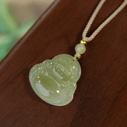 Natural Hetian Jade Maitreya Buddha Pendant Necklace