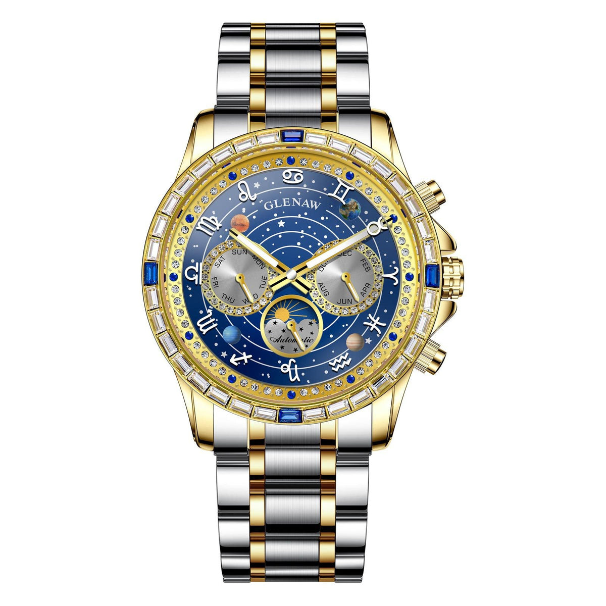 Mens Diamond-Embellished Fully Automatic Mechanical Watch