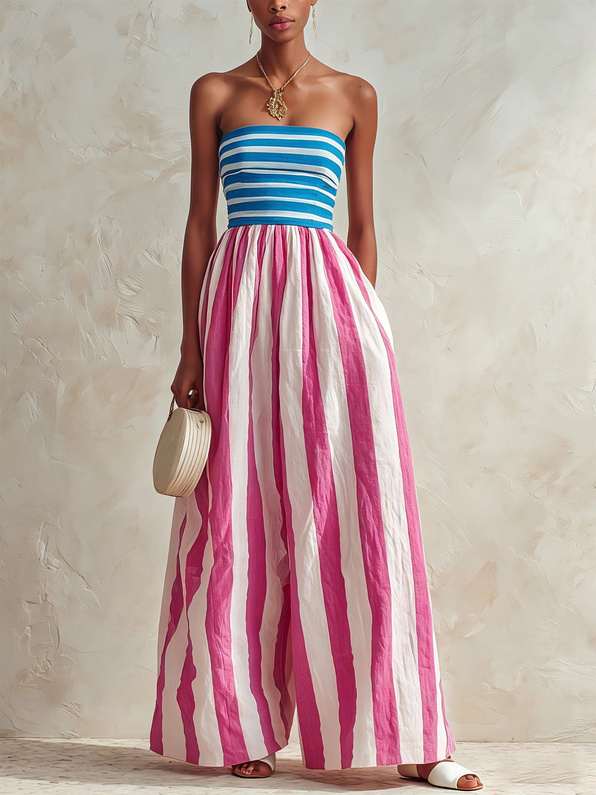 Summer Fashion Off-shoulder Elegant Striped Jumpsuit For Women