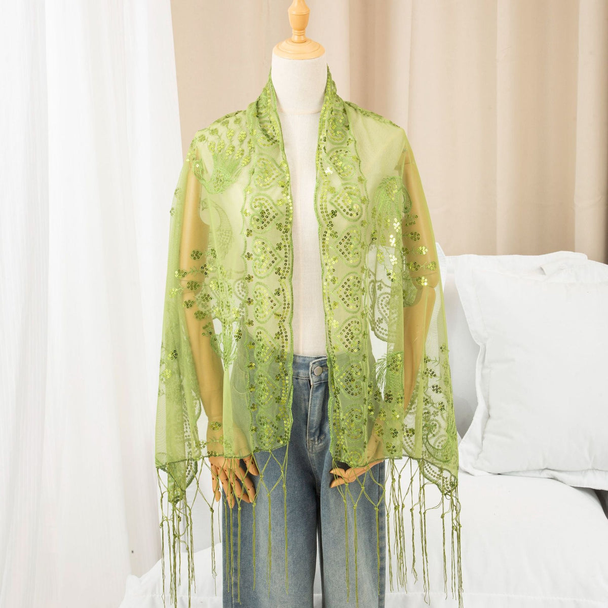 Evening Gown Paired With A Tassel Scarf