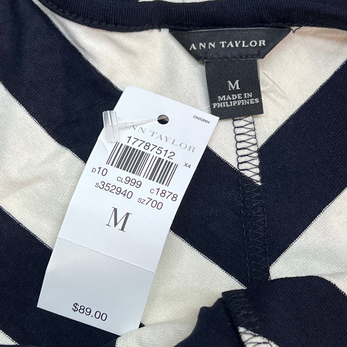 ANNE TAYLOR Knee Length Soft Tank Dress  Women's Sz M Navy Blue/White 17787512