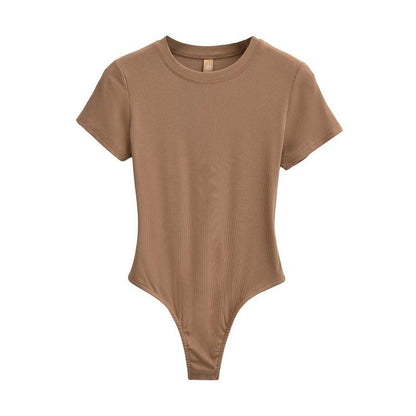 Neck Short Sleeve Rompers Slim Fit Slimming T-shirt Top