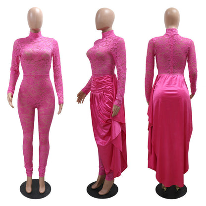 Women's Bodysuit Lace-Up Cloak Skirt Set