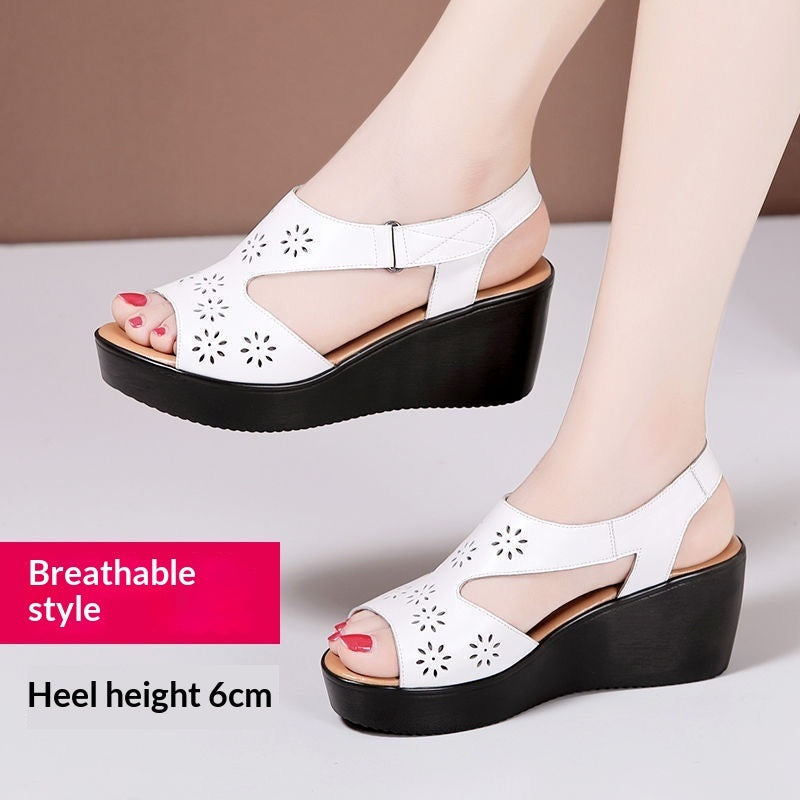 Genuine Soft-leather Wedge Sandals For Women