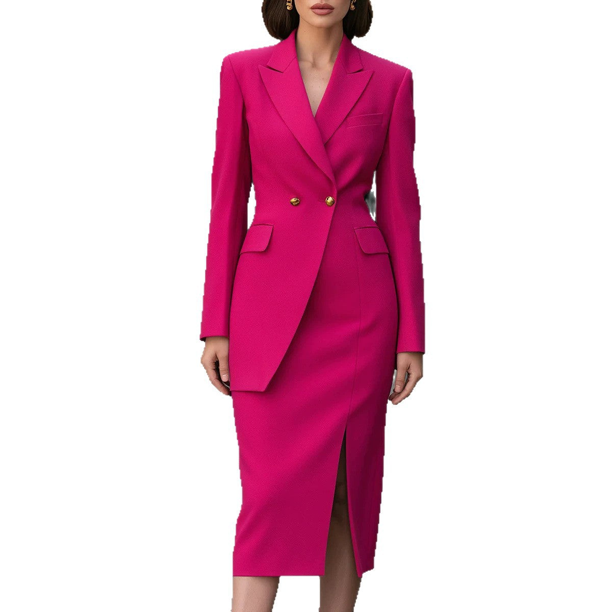 Two-Piece Style Slim-Fit Dress With Suit Collar For Women
